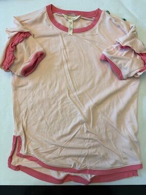 Matilda Jane Light Pink Tee with Coral Trim Ruffle Sleeves